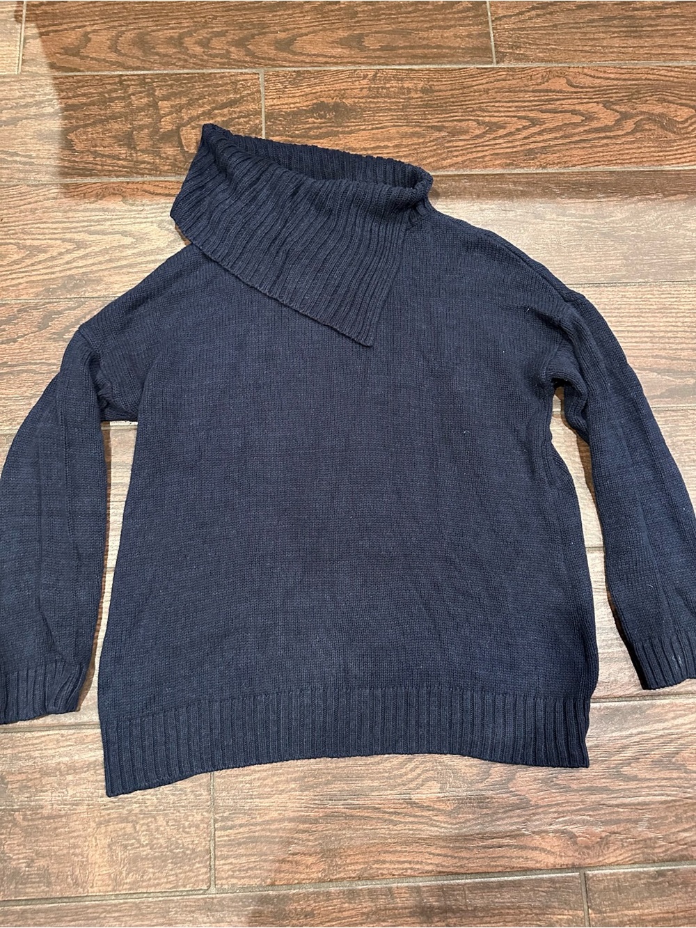 Matty M Dark Navy Asymmetrical Cowl Turtleneck Sweater